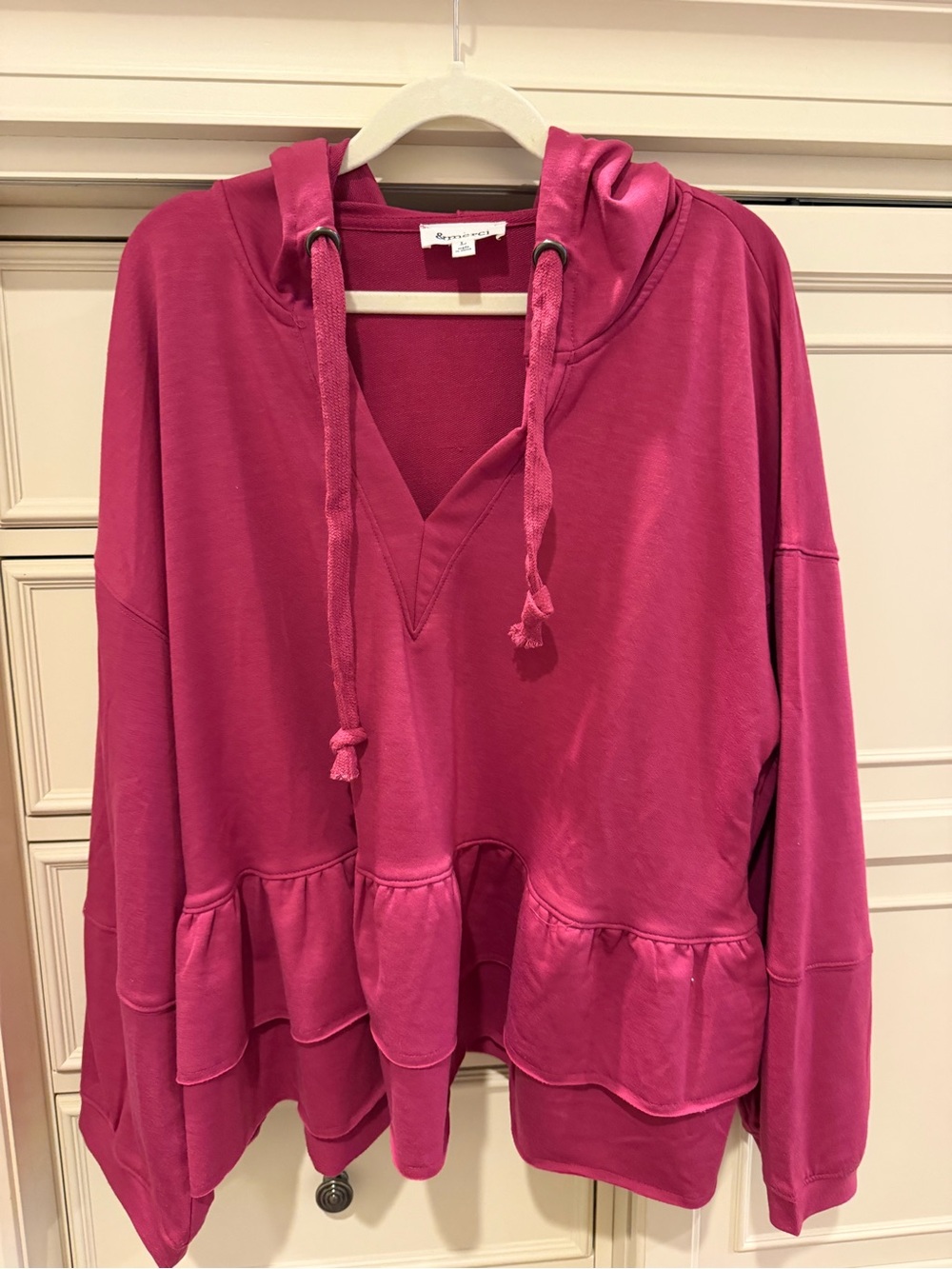 Pink Hoodie with Ruffle Hem